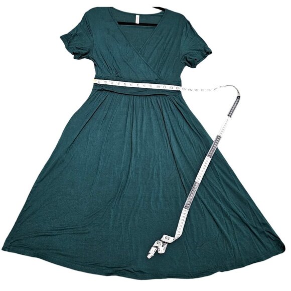 Green Short-Sleeve V-Neck Wrap Midi Dress By Weaczzy Medium - Picture 9 of 10
